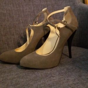 Grey strappy suede heels 10